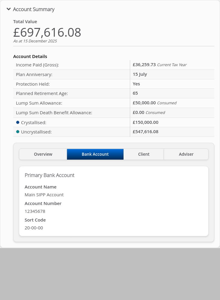 Role-Adviser > 05 Account Summary > Summary tabs